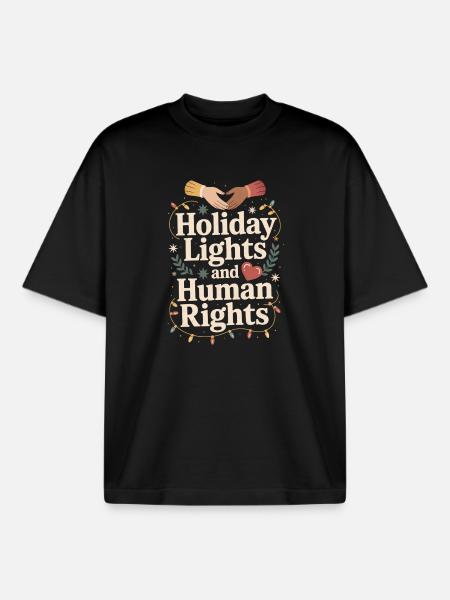 Holiday Lights and Human Rights - Boxy Heavyweight Unisex Organic T-Shirt by Stanley/Stella - black