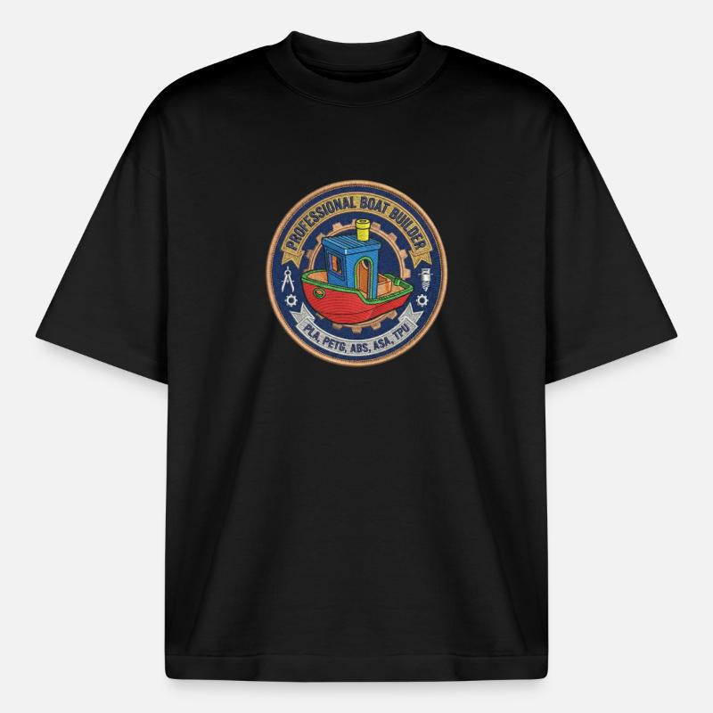 Constructeur professionnel de bateaux Benchy Patch - T-shirt unisexe boxy épais biologique Stanley/Stella - noir