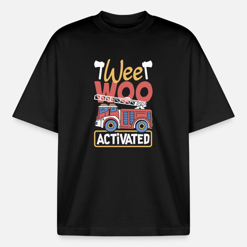 Wee Woo Squad Fire Tiny Firefighter - Boxy Heavyweight Unisex Organic T-Shirt by Stanley/Stella - black