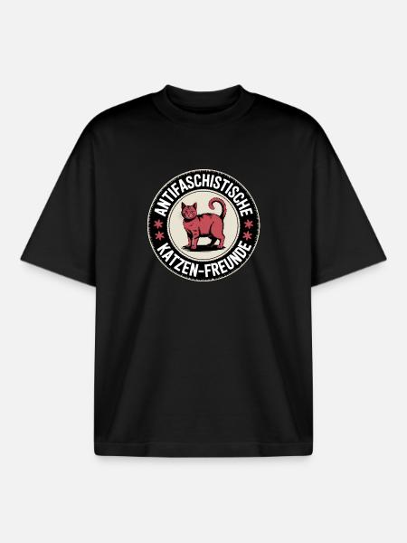 Antifaschistische Katzen Freunde - Gegen Rechts - Boxy Heavyweight Unisex Organic T-Shirt von Stanley/Stella - Schwarz