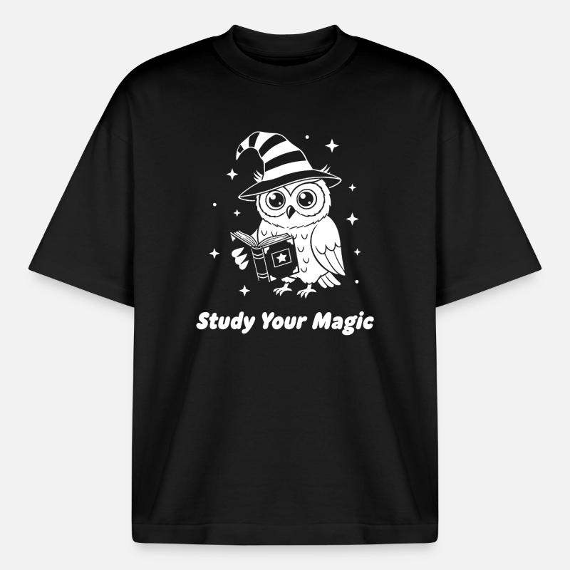 Magic owl learns magic - Boxy Heavyweight Unisex Organic T-Shirt by Stanley/Stella - black