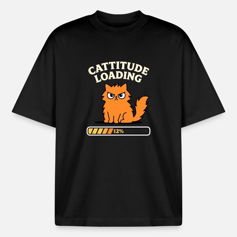 Cattitude Loading Katze mit schlechter Laune - Boxy Heavyweight Unisex Organic T-Shirt von Stanley/Stella - Schwarz