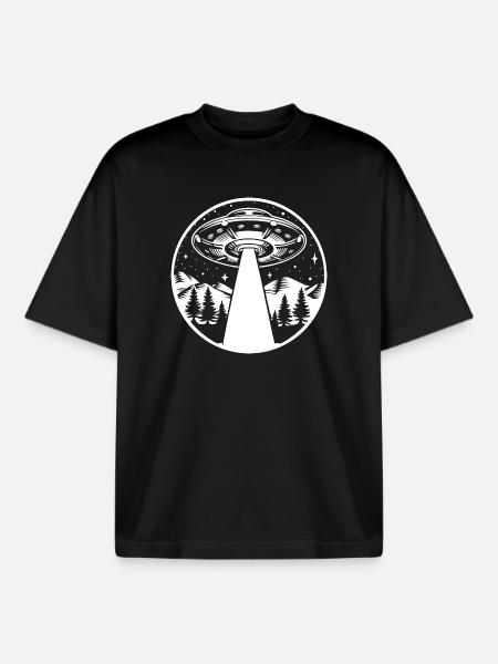 Spaceship UFO Retro Vintage Space Stars - Boxy Heavyweight Unisex Organic T-Shirt by Stanley/Stella - black