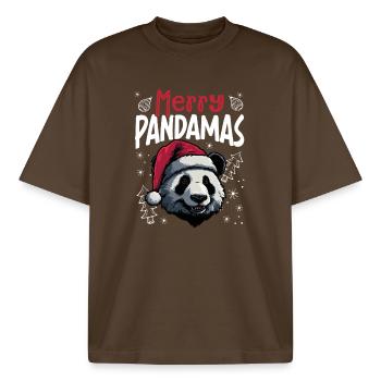Merry Pandamas Funny Panda Christmas Motif - Boxy Heavyweight Unisex Organic T-Shirt by Stanley/Stella - mocha - Front - AI Model Male 185 light (185cm) & AI Model Female 172 dark (172cm)