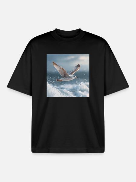 Måge i flugt Nordsø Maritim Kunst - Stanley/Stella unisex boxy heavyweight T-shirt økologisk - sort