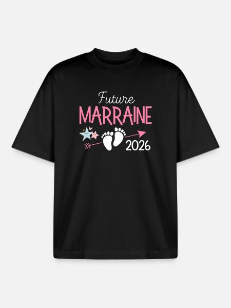 Future Marraine 2026 Annonce de Grossesse - T-shirt unisexe boxy épais biologique Stanley/Stella - noir