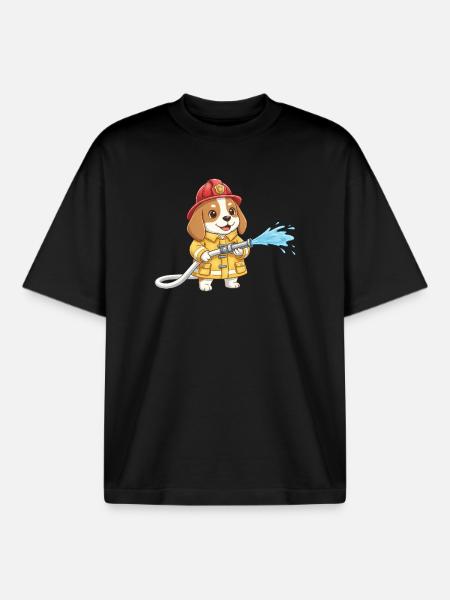 Beagle Firefighter Dog Volunteer Firefighter Boys - Boxy Heavyweight Unisex Organic T-Shirt by Stanley/Stella - black