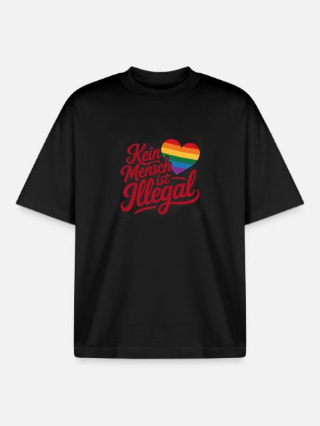 Personne n’est illégal - Logo Cool Pride - T-shirt unisexe boxy épais biologique Stanley/Stella - noir