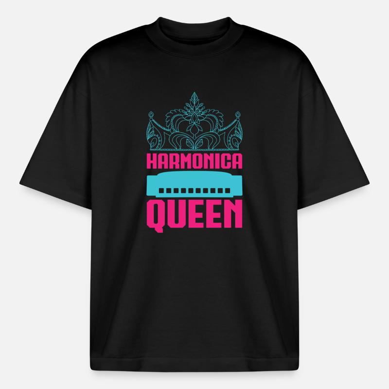 Harmonica Drôle Queen Harmonica - T-shirt unisexe épais coupe boxy Stanley/Stella - noir