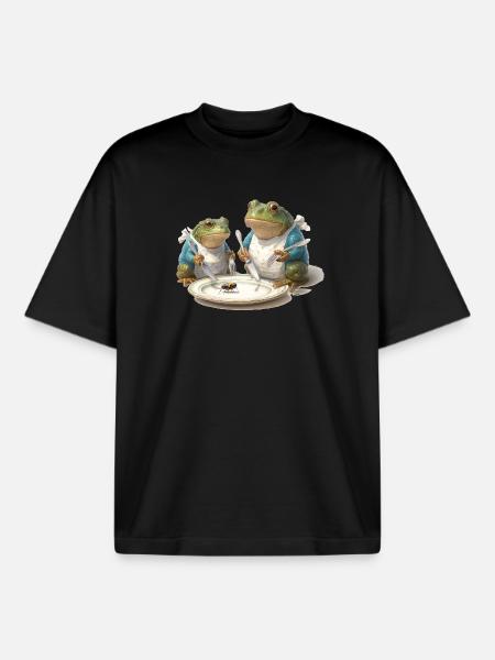 Frosch-Dinner: Fliege am Teller - Boxy Heavyweight Unisex Organic T-Shirt von Stanley/Stella - Schwarz