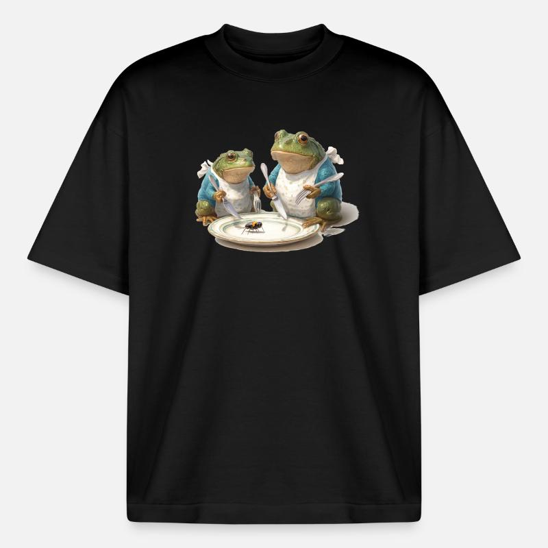 Frog Dinner: Fly on a Plate - Heavyweight Boxy Unisex T-Shirt by Stanley/Stella - black