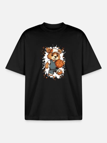 Basketball Bear in Outfit - Boxy Heavyweight Unisex Organic T-Shirt by Stanley/Stella - black