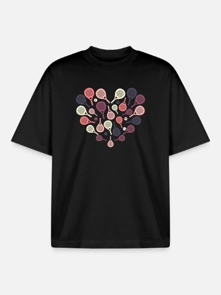 Padel Racket Heart – Sport & Herz - Unisex boxy heavyweight biologisch T-shirt Stanley/Stella - zwart