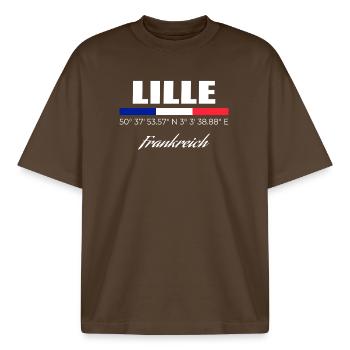 Lille - Boxy Heavyweight Unisex Organic T-Shirt von Stanley/Stella - Dunkelbraun - Vorne - AI Model Male 185 light (185cm) & AI Model Female 172 dark (172cm)