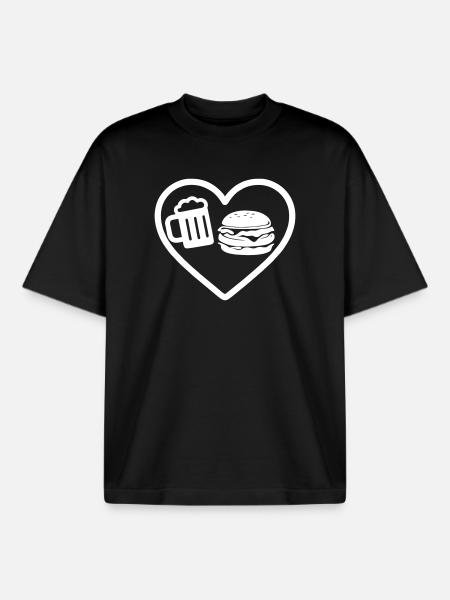 Heart Burger Beer - Boxy Heavyweight Unisex Organic T-Shirt by Stanley/Stella - black