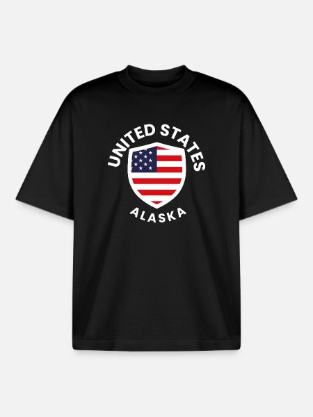 Alaska USA Shield with Flag - Boxy Heavyweight Unisex Organic T-Shirt by Stanley/Stella - black