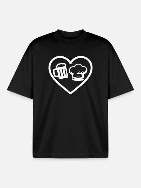 Heart Beer Cooking Humor - Boxy Heavyweight Unisex Organic T-Shirt by Stanley/Stella - black