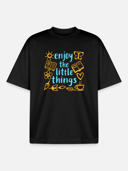 Enjoy The Little Things Gratitude Mindfulness - Boxy Heavyweight Unisex Organic T-Shirt by Stanley/Stella - black