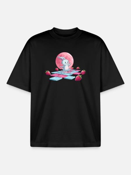 Sautant sur la lune rose - T-shirt unisexe boxy épais biologique Stanley/Stella - noir