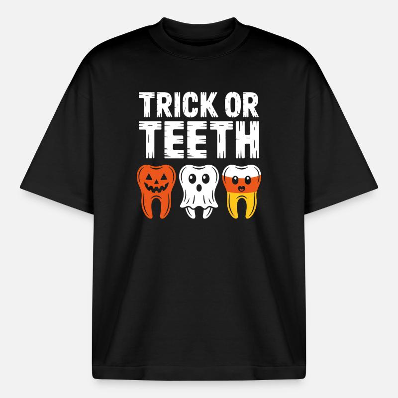 Trick oder Teeth Halloween-Trio - Boxy Heavyweight Unisex Organic T-Shirt von Stanley/Stella - Schwarz