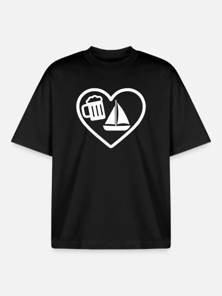 Heart Beer Sailing Humor - Boxy Heavyweight Unisex Organic T-Shirt by Stanley/Stella - black