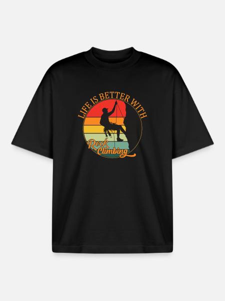 Life is Better with Rock Climbing - Boxy Heavyweight Unisex Organic T-Shirt by Stanley/Stella - black