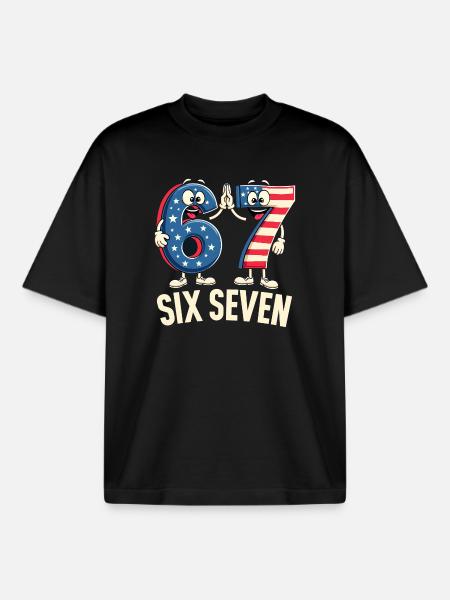 US Flag 67 Memes Six Seven - T-shirt unisexe boxy épais biologique Stanley/Stella - noir