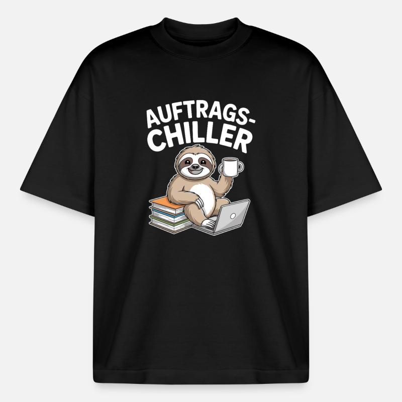 Commander Chiller Commander Chiller Bureau Sloth - T-shirt unisexe boxy épais biologique Stanley/Stella - noir