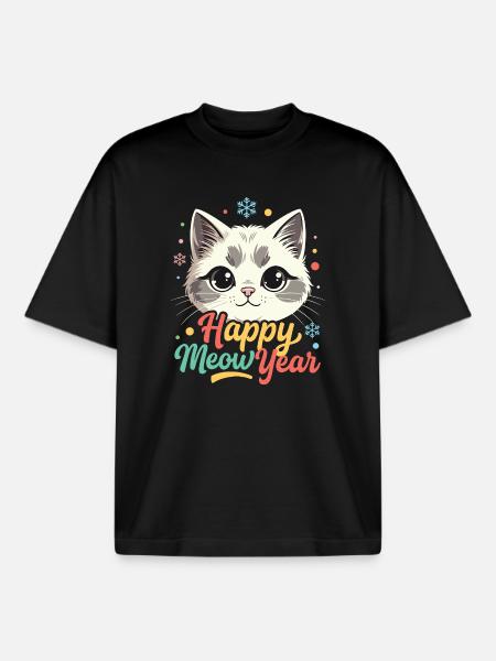 Süßer Katzen-Neujahrsregenbogen - Boxy Heavyweight Unisex Organic T-Shirt von Stanley/Stella - Schwarz