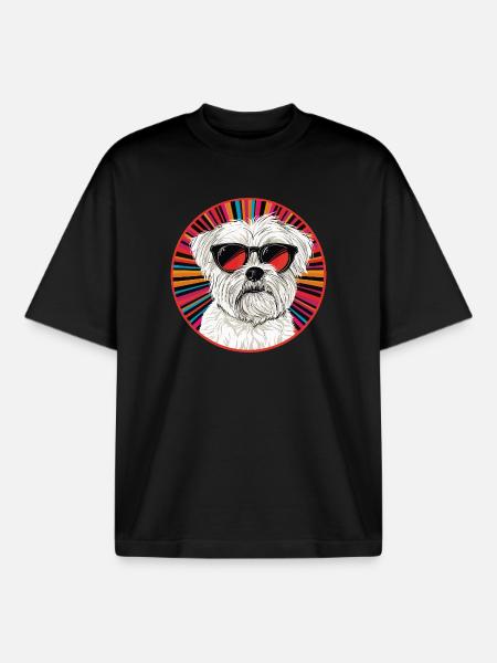 Punk dog with sunglasses - Boxy Heavyweight Unisex Organic T-Shirt by Stanley/Stella - black