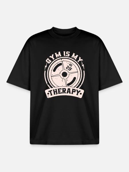 Gym is my therapy – weight plate - Boxy Heavyweight Unisex Organic T-Shirt by Stanley/Stella - black