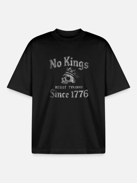 No Kings Crown Skull Resistance - Boxy Heavyweight Unisex Organic T-Shirt by Stanley/Stella - black