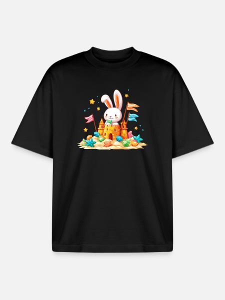Bunny on the Beach Sandpit - Boxy Heavyweight Unisex Organic T-Shirt by Stanley/Stella - black