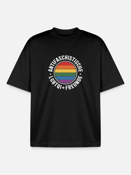 Antifascist Queer Friends - Against the Right - Boxy Heavyweight Unisex Organic T-Shirt by Stanley/Stella - black
