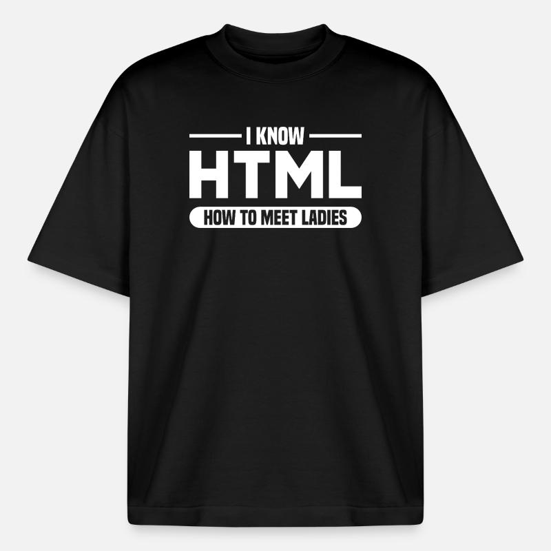 Programmation HTML d’humour disant - T-shirt unisexe boxy épais biologique Stanley/Stella - noir