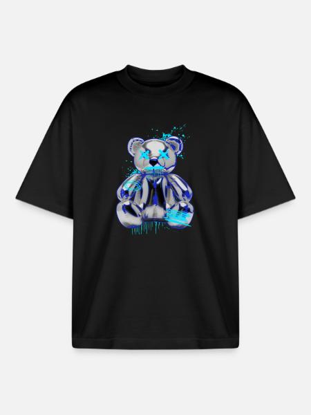 Graffiti Bear Neon Drop Teddy Bear - Boxy Heavyweight Unisex Organic T-Shirt by Stanley/Stella - black