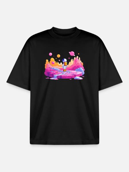 Neon Planet Astronaut - Boxy Heavyweight Unisex Organic T-Shirt by Stanley/Stella - black