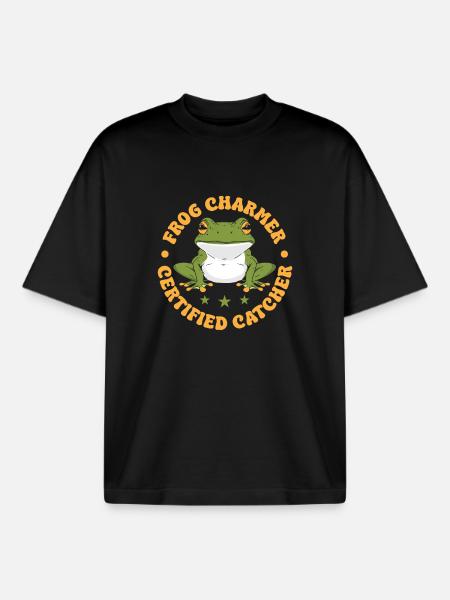 Frog Catcher Charmer Certified Frog - Boxy Heavyweight Unisex Organic T-Shirt by Stanley/Stella - black