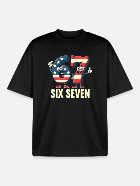 US Flag 67 Memes Six Seven - Boxy Heavyweight Unisex Organic T-Shirt by Stanley/Stella - black