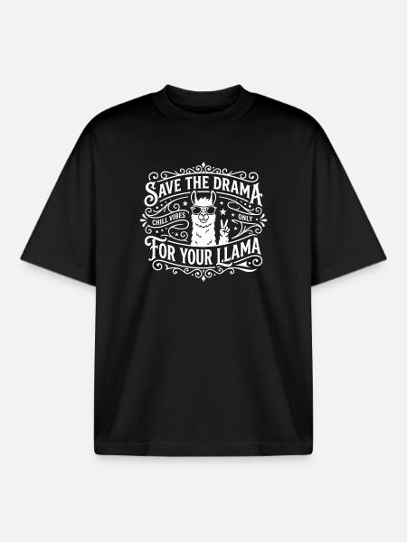 Save the Drama Llama Chill Vibes - Boxy Heavyweight Unisex Organic T-Shirt by Stanley/Stella - black