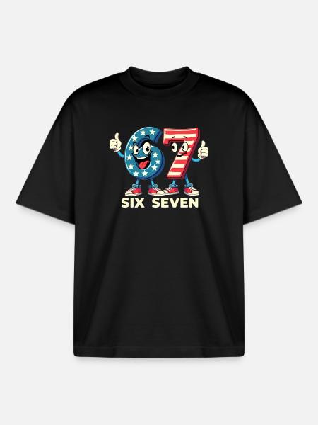 US Flag 67 Memes Six Seven - Boxy Heavyweight Unisex Organic T-Shirt by Stanley/Stella - black