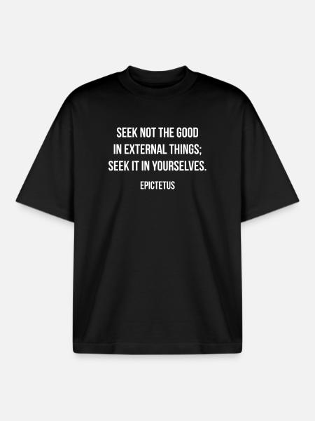 Seek Inner Strength Epictetus Quote - Boxy Heavyweight Unisex Organic T-Shirt by Stanley/Stella - black