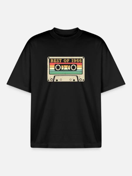 Best of 1966 Retro Cassette 60th Birthday - Boxy Heavyweight Unisex Organic T-Shirt by Stanley/Stella - black