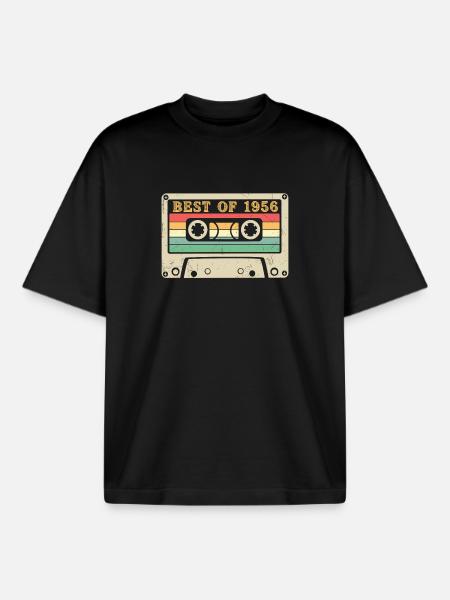 Best of 1956 Retro Cassette 70th Birthday - Boxy Heavyweight Unisex Organic T-Shirt by Stanley/Stella - black