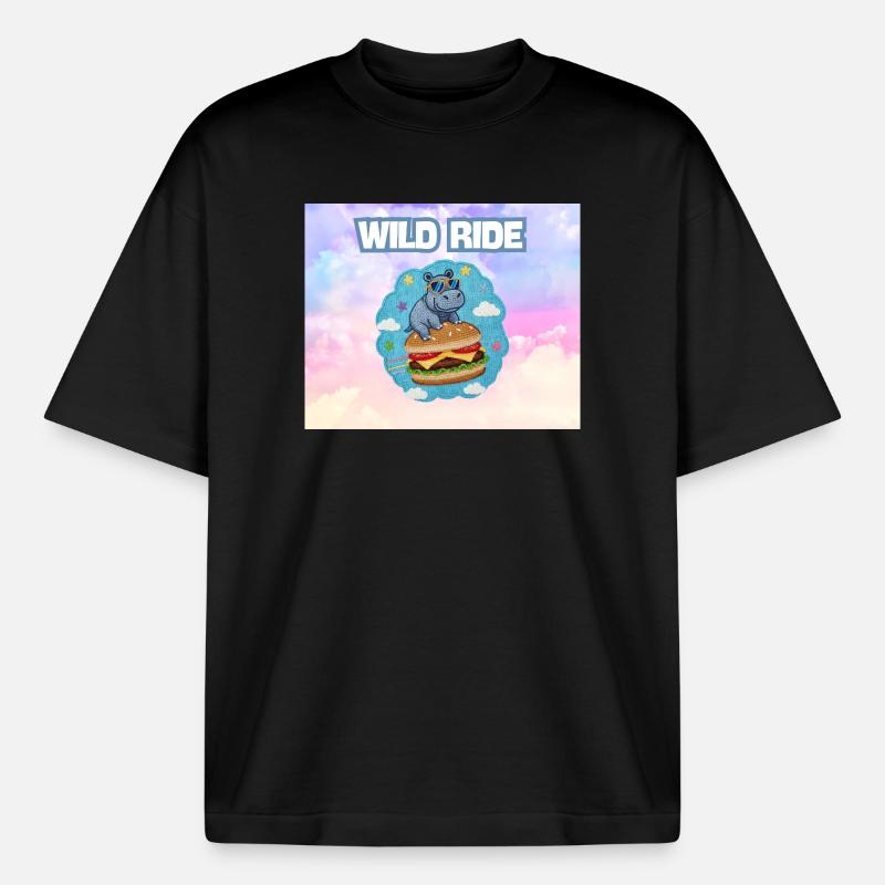 Wild Ride Hippo Burger Patch - Boxy Heavyweight Unisex Organic T-Shirt by Stanley/Stella - black
