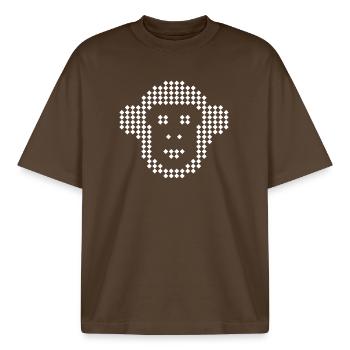 Pixel Monkey Emblème du Losange - T-shirt unisexe boxy épais biologique Stanley/Stella - marron foncé - Devant - AI Model Male 185 light (185cm) & AI Model Female 172 dark (172cm)