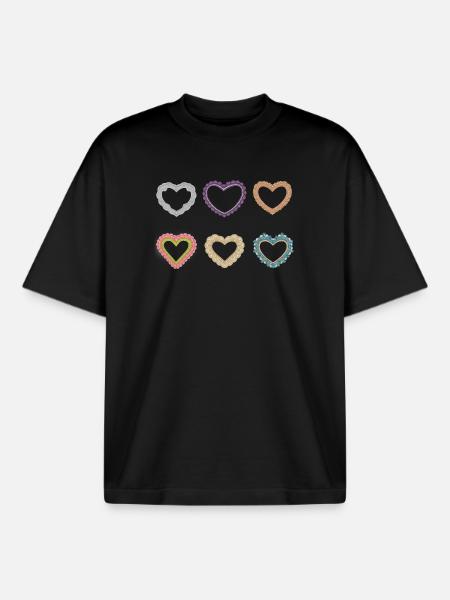 Filigrane Spitzenherzen - Boxy Heavyweight Unisex Organic T-Shirt von Stanley/Stella - Schwarz