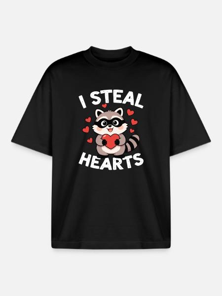 I Steal Hearts Waschbär - Boxy Heavyweight Unisex Organic T-Shirt von Stanley/Stella - Schwarz