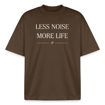 Less noise, more life Statemant - Boxy Heavyweight Unisex Organic T-Shirt by Stanley/Stella - mocha - Front - AI Model Male 185 light (185cm) & AI Model Female 172 dark (172cm)