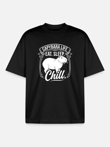 Capybara Life: Eat Sleep Chill - Boxy Heavyweight Unisex Organic T-Shirt by Stanley/Stella - black